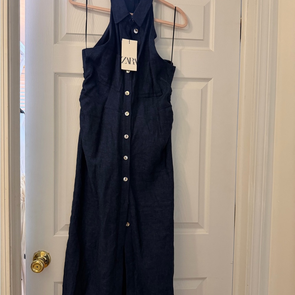 Zara Dark Blue Button-Up Midi Dress - Picture 2 of 2